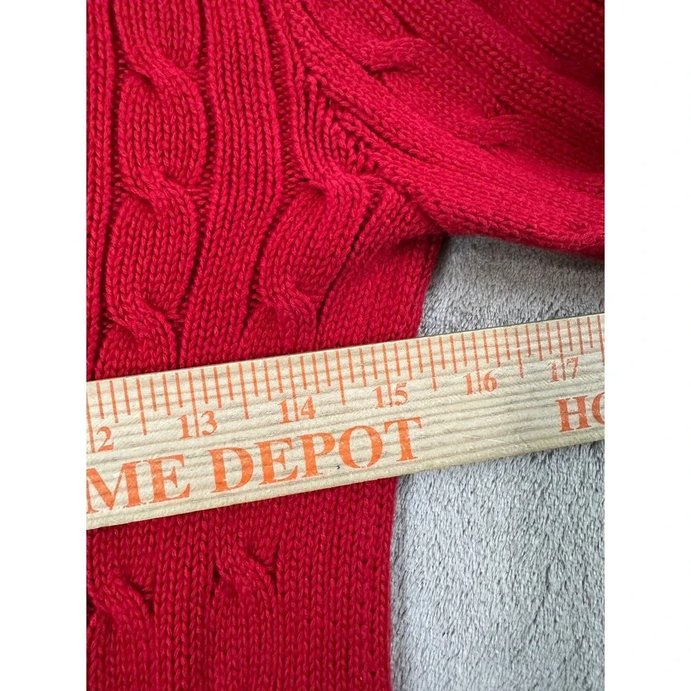Vintage Ralph Lauren Sweater Mens M Red Cable‎ Knit V-Neck Navy Pony Logo EUC